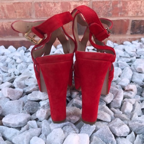 Zara Orange Strappy Velvet block Platform Sandals - Picture 5 of 8